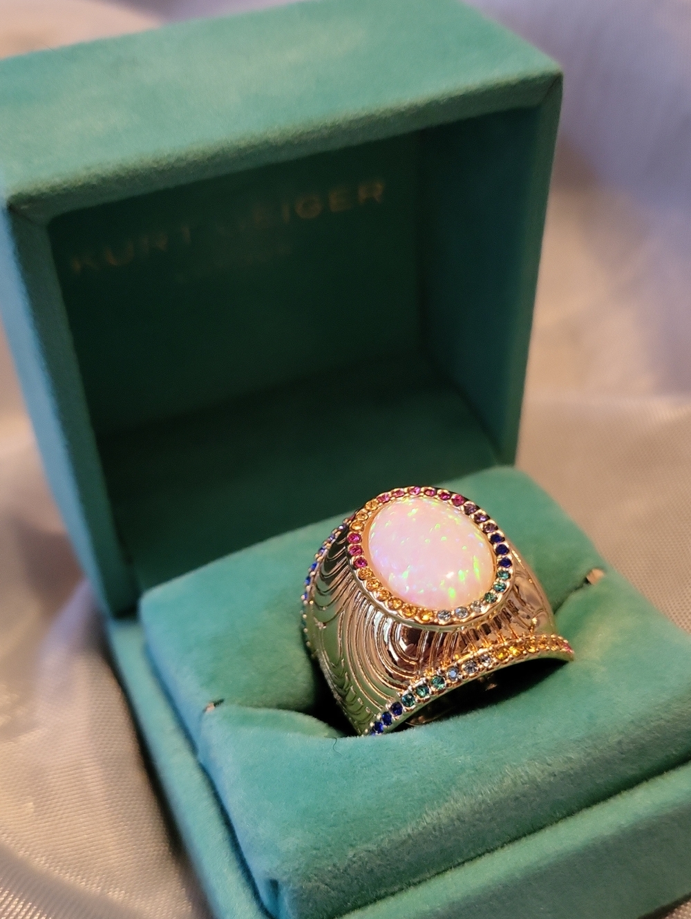 Kurt Geiger Southbank Opal Multicolor Stone Size 7 Ring BNIB